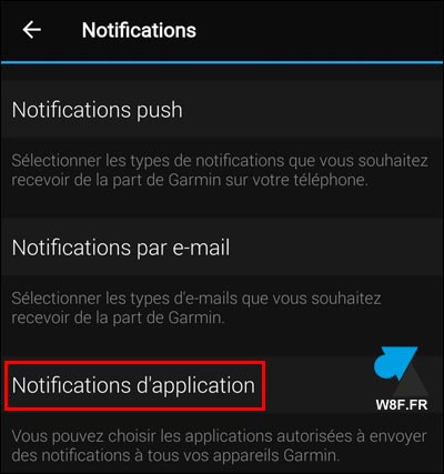 tutoriel parametres notification application montre Garmin