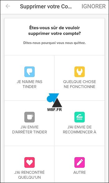 tutoriel effacer compte profil Tinder