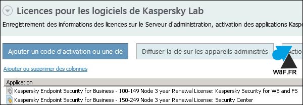 tutoriel ajouter licence Kaspersky Security Center liste licences