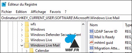 tutoriel regedit Windows Live Mail