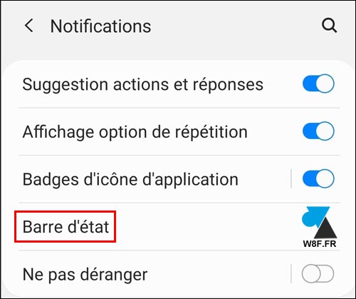 tutoriel paramètres notifications Samsung Galaxy Tab réglages configuration barre etat