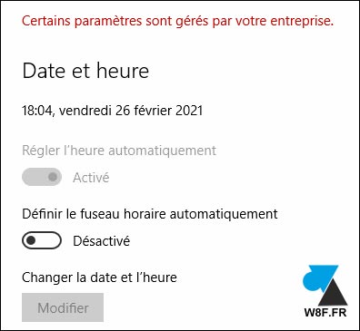 Windows 10 Server impossible modifier heure date