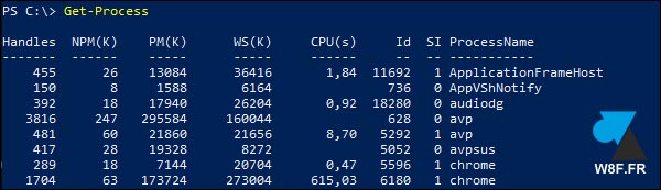 tutoriel Windows 10 PowerShell get process list processus