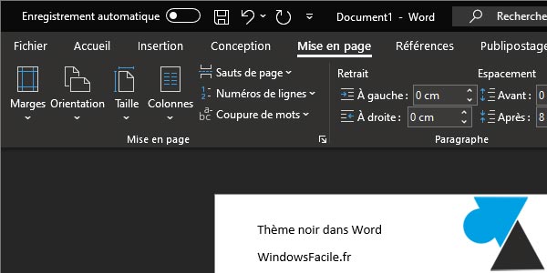 tutoriel Word thème noir