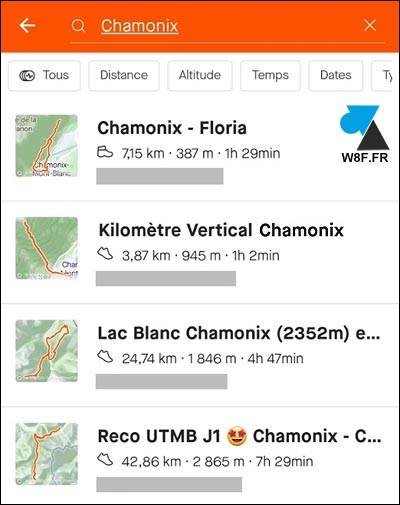 Strava recherche activité sport historique