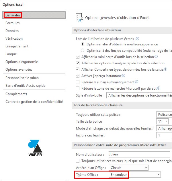 tutoriel Excel menu fichier options