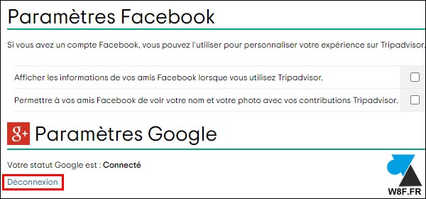 tutoriel déconnecter Google Facebook de Tripadvisor