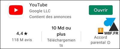 YouTube application Android 10 milliards