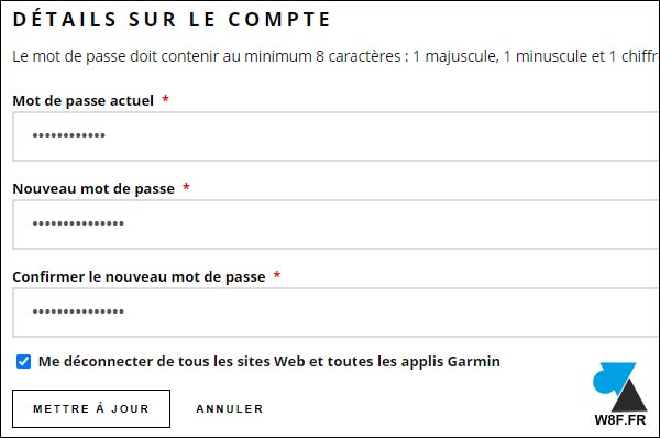 tutoriel Garmin changer mot de passe