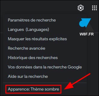 google apparence theme sombre