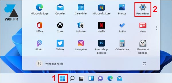 tutoriel Windows 11 menu Demarrer Parametres