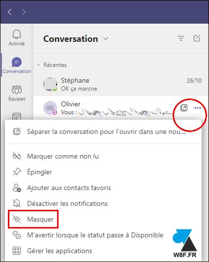 tutoriel microsoft teams masquer conversation