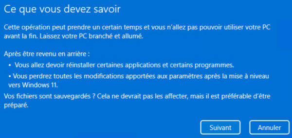 tutoriel Windows 11 retour en arrière Windows 10