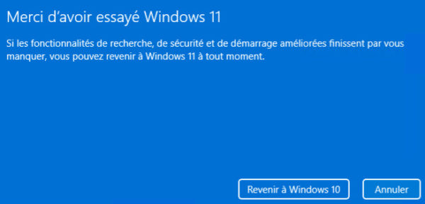 tutoriel Windows 11 retour en arrière Windows 10