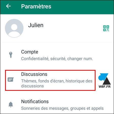 tutoriel WhatsApp paramètres discussions