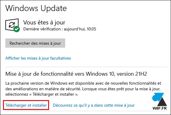 tutoriel Windows 10 21H2 installation Windows Update