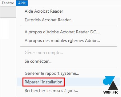 tutoriel Adobe Acrobat Reader menu Aide réparer