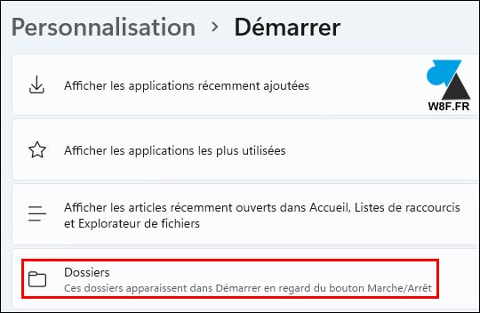 tutoriel Windows 11 Parametres Démarrer Dossiers