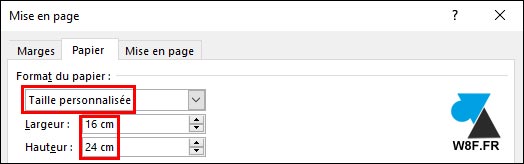 tutoriel Word taille personnalisée fichier