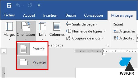 tutoriel Word portrait paysage