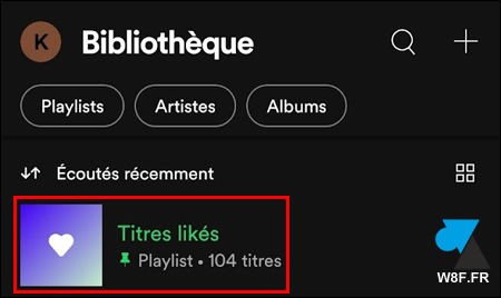 tutoriel Spotify bibliothèque liked songs