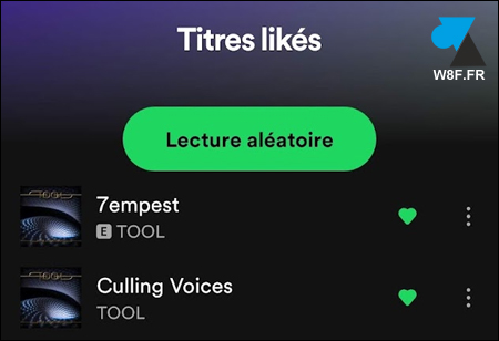 tutoriel Spotify bibliothèque titres likés