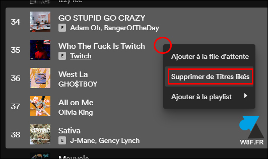 tutoriel Spotify supprimer titres likés