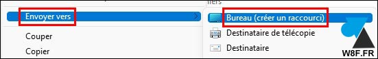 tutoriel W11 Windows 11 clic droit envoyer vers bureau raccourci