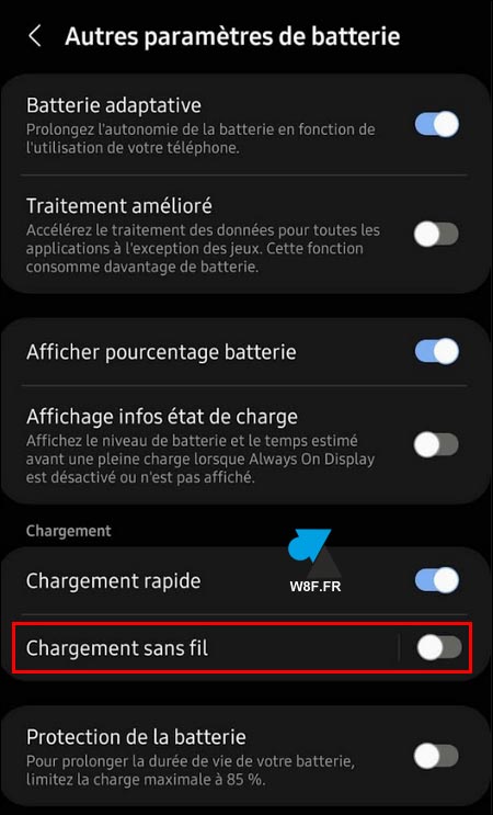 tutoriel Samsung desactiver charge sans fil