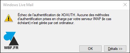 Windows Live Mail erreur Gmail Google
