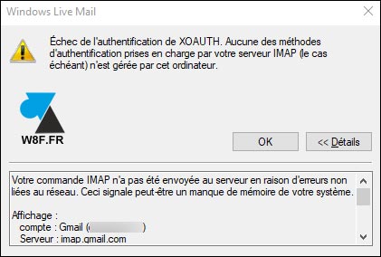 Windows Live Mail erreur Gmail Google