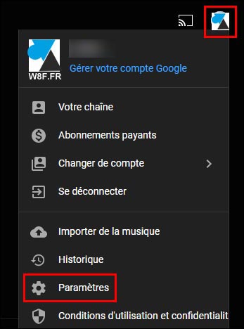 tutoriel YouTube Music parametres compte