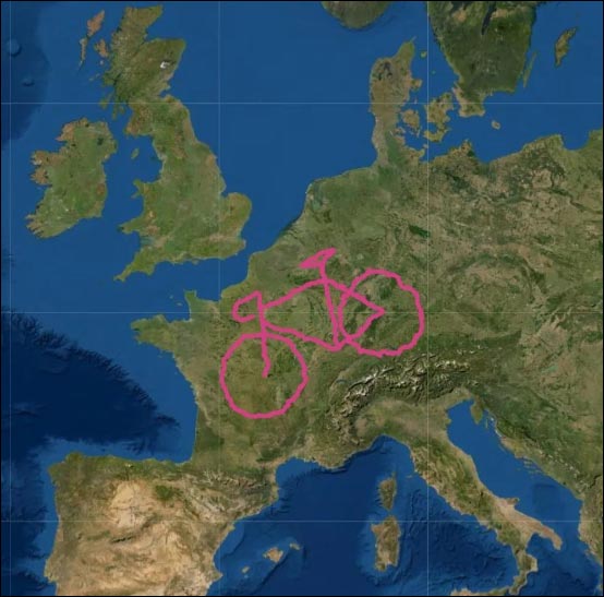 GPS Drawing velo Europe