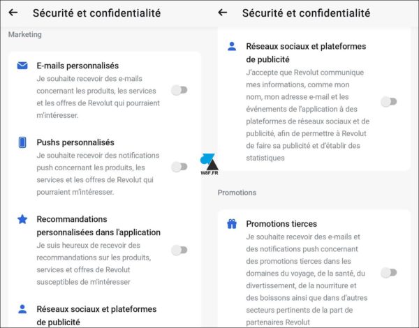tutoriel Revolut desactiver publicite mailing