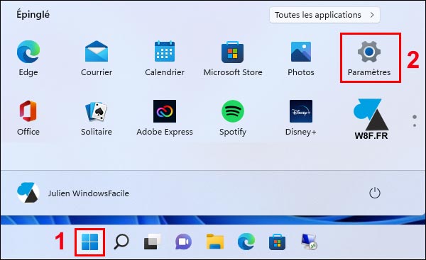 tutoriel Windows 11 menu Demarrer Parametres