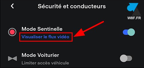 tutoriel Tesla flux vidéo caméra app mobile