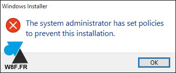 The system administrator has set policies to prevent this installation