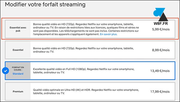 Netflix Essentiel avec pub