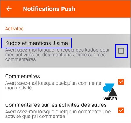 tutoriel Strava parametres notifications push kudo pouce j'aime