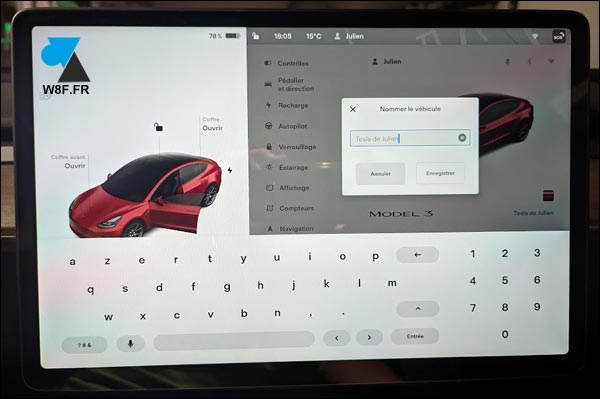 tutoriel Tesla modifier nom voiture