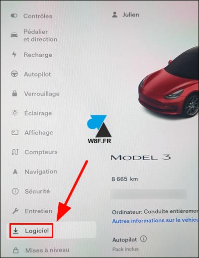 tutoriel Tesla menu logiciel