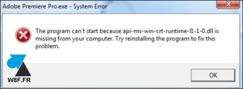 erreur Adobe api-ms-win-crt-runtime-l1-1-0.dll