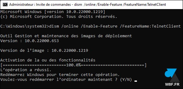 tutoriel Windows 11 telnet dsim commande