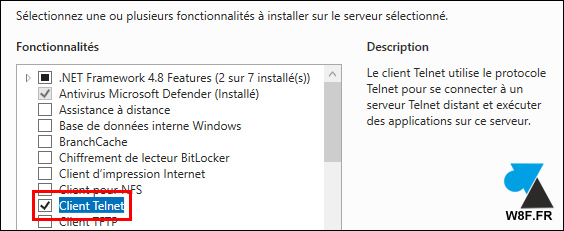 tutoriel Windows Server fonctionnalites client telnet