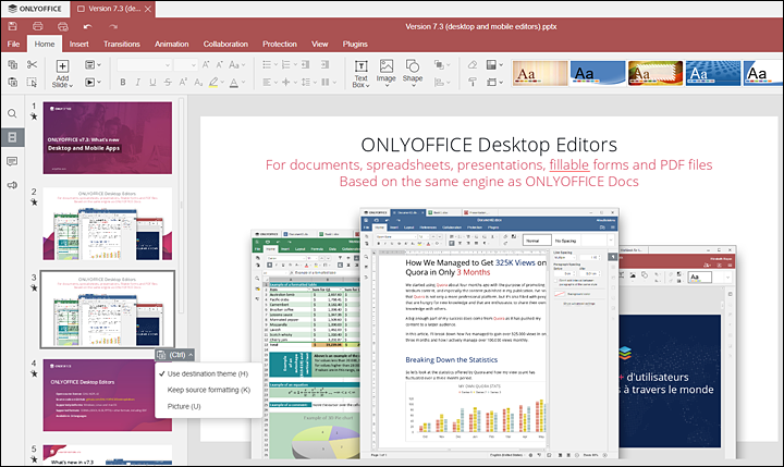 OnlyOffice diaporama PowerPoint