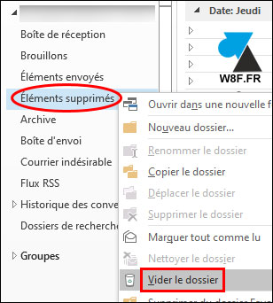 tutoriel Outlook vider éléments supprimés