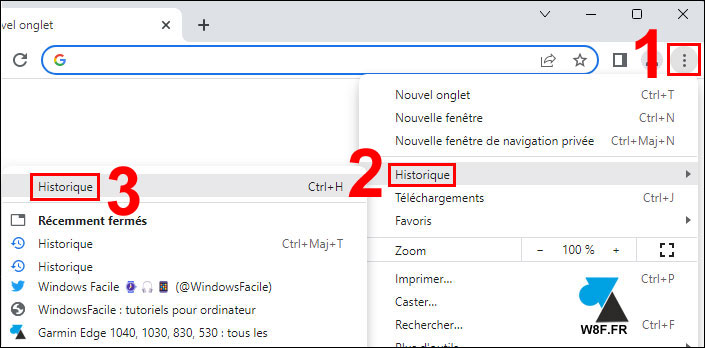 tutoriel Google Chrome menu historique internet