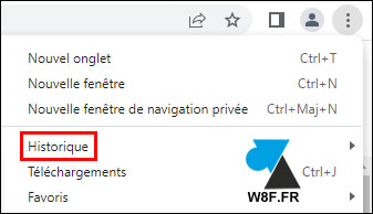tutoriel Google Chrome menu parametres historique