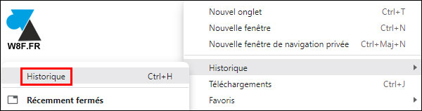 tutoriel Google Chrome menu parametres historique