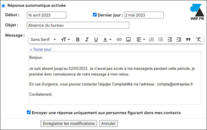 tutoriel Gmail configurer reponse automatique message absence